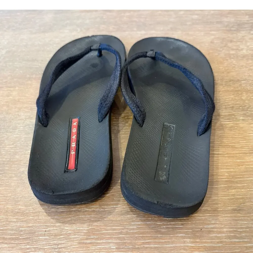 PRADA Black Woven Nylon Thong Sandals Shoes Men size !!